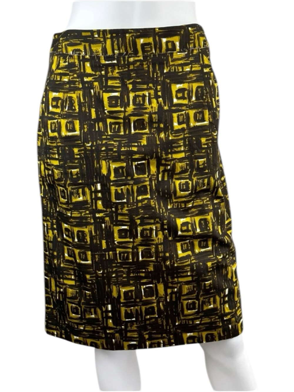MILLY Black and Yellow Patterned Midi Skirt NWT Size 6